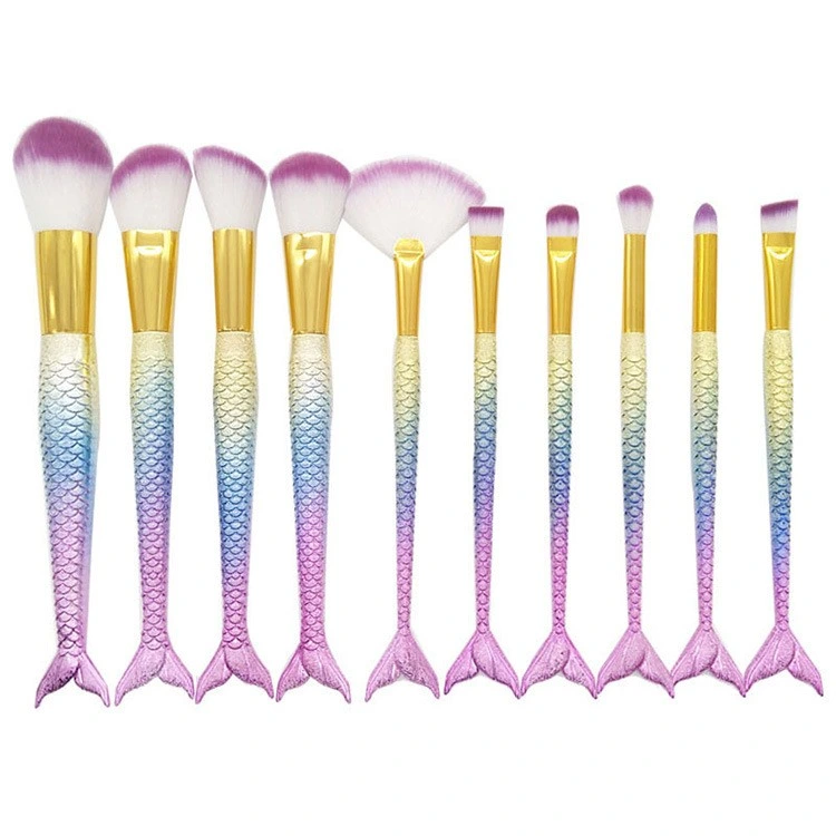 10 PCS Mermaid Makeup Eyeshadow Brush Fishtail Makeup Brush Set Beauty Tools