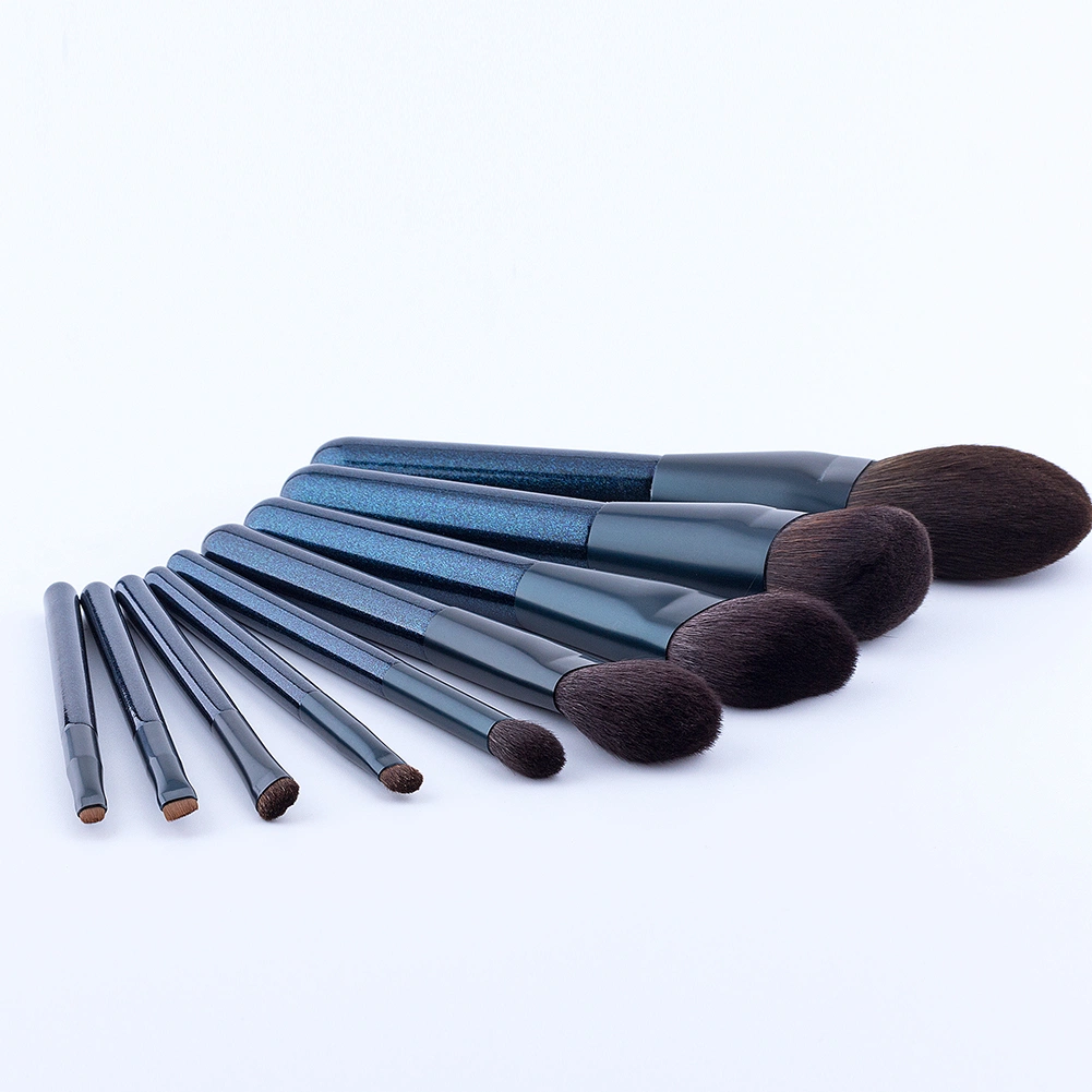 Professional Makeup Brushes Set 9PCS High-End Goat Hair Wood Handle Makeup Brushes with Shiny Leather PU Bag