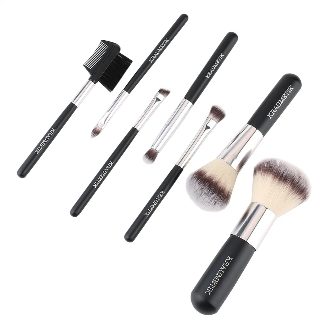 7 PCS Portable Makeup Brush Set with Black Cosmetic Bag, Hot Sale Travel Makeup Brushes