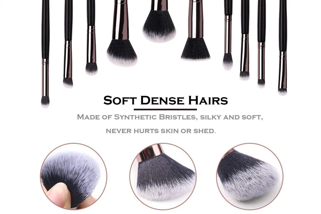 Beautichen Wholesale Full Set Beauty Tools 12 PCS Eyeshadow Fiber Plastic Handle Soft Makeup Brush Set