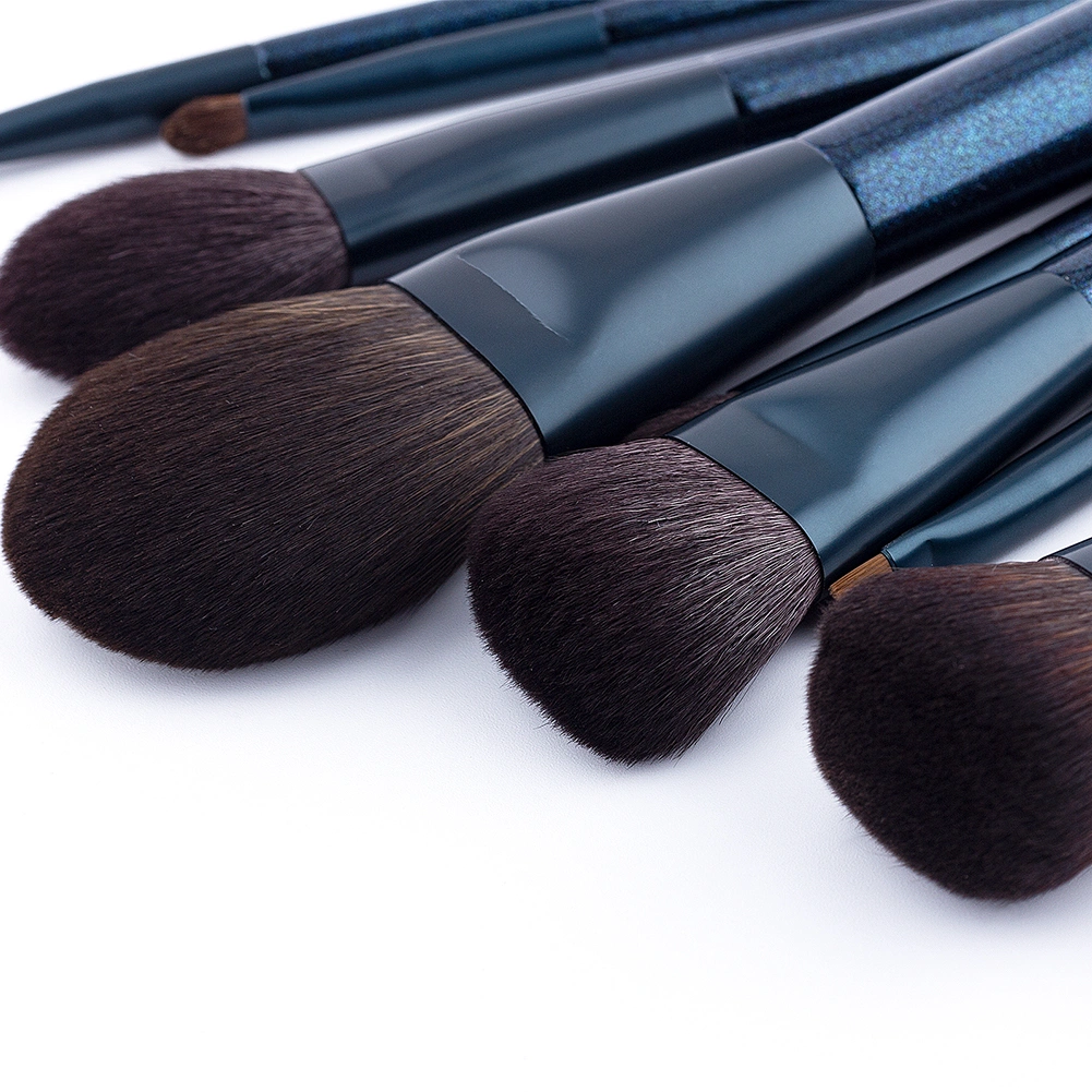 Professional Makeup Brushes Set 9PCS High-End Goat Hair Wood Handle Makeup Brushes with Shiny Leather PU Bag