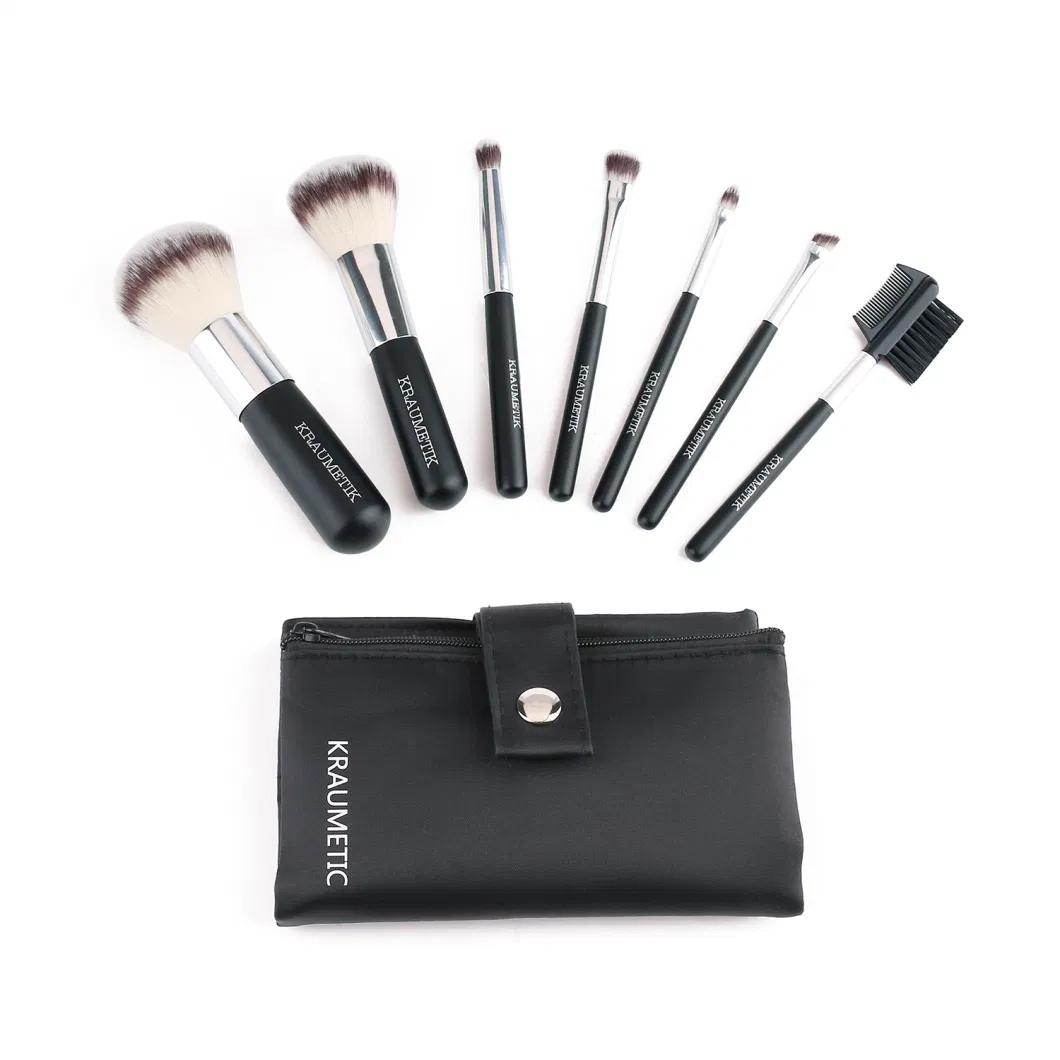 7 PCS Portable Makeup Brush Set with Black Cosmetic Bag, Hot Sale Travel Makeup Brushes