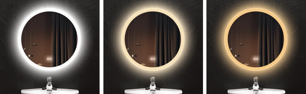 Hesonth 60cm Round LED Bathroom Mirror Illuminated Anti Fog LED Light Bathroom Smart Makeup Vanity Mirror, Touch Dimmble Switch Color Temp LED Bathroom Mirror