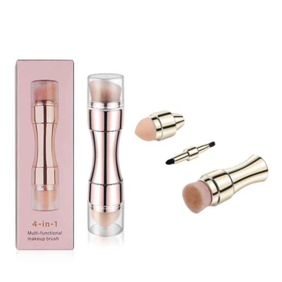 OEM New Makeup Brush Styles Rose Gold 4 in 1 Retractable Foundation Private Label Mini Makeup Brushes Set with Storage Box